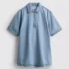 Cotton denim collared mini shift dress Cotton denim collared mini shift dress