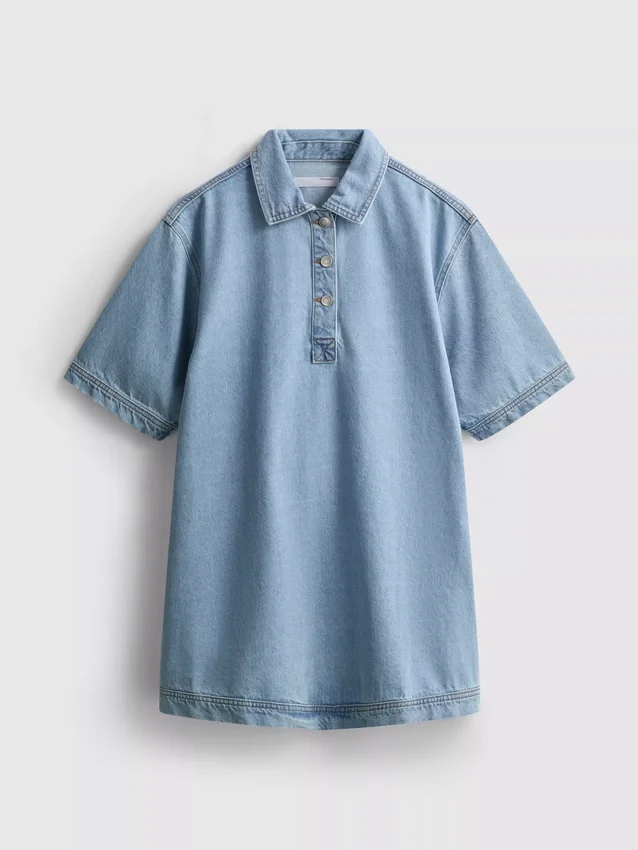Cotton denim collared mini shift dress Cotton denim collared mini shift dress