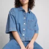 Cotton denim cropped boxy shirt