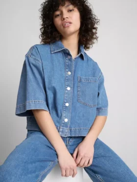 Cotton denim cropped boxy shirt