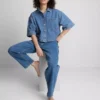 Cotton denim cropped boxy shirt