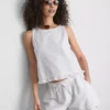 Cotton denim cropped ruffle tank top Cotton denim cropped ruffle tank top