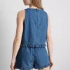 Cotton denim cropped ruffle tank top Cotton denim cropped ruffle tank top