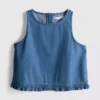 Cotton denim cropped ruffle tank top Cotton denim cropped ruffle tank top