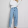Cotton denim high waisted tapered jeans