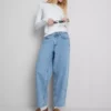 Cotton denim high waisted tapered jeans