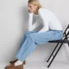 Cotton denim high waisted tapered jeans