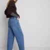 Cotton denim high waisted tapered jeans