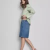 Cotton denim longline bermuda shorts