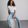 Cotton denim mid rise flared jeans Cotton denim mid rise flared jeans