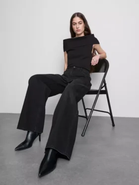 Cotton denim mid-rise wide-leg jeans