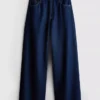Cotton denim mid-rise wide-leg jeans