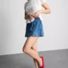 Cotton denim mini skort