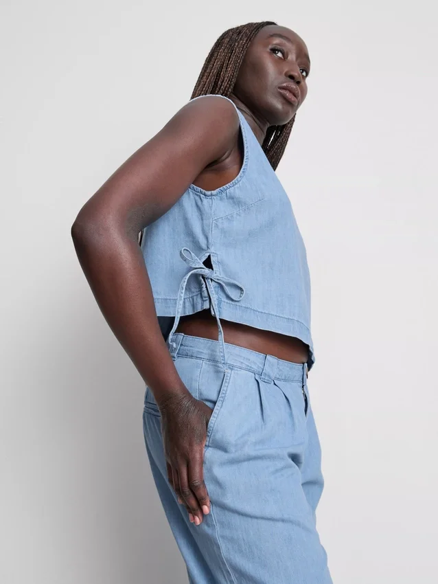 Cotton denim tie side tank top Cotton denim tie side tank top