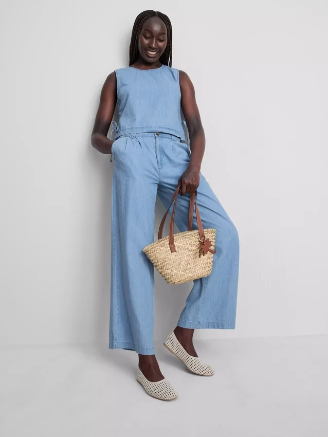 Cotton denim tie side tank top Cotton denim tie side tank top