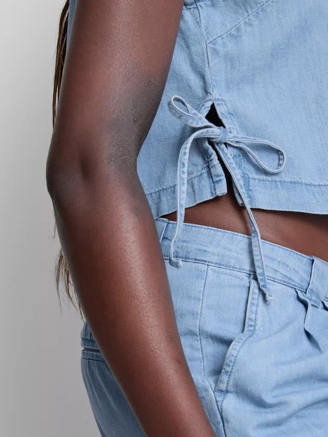 Cotton denim tie side tank top Cotton denim tie side tank top