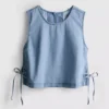 Cotton denim tie side tank top Cotton denim tie side tank top