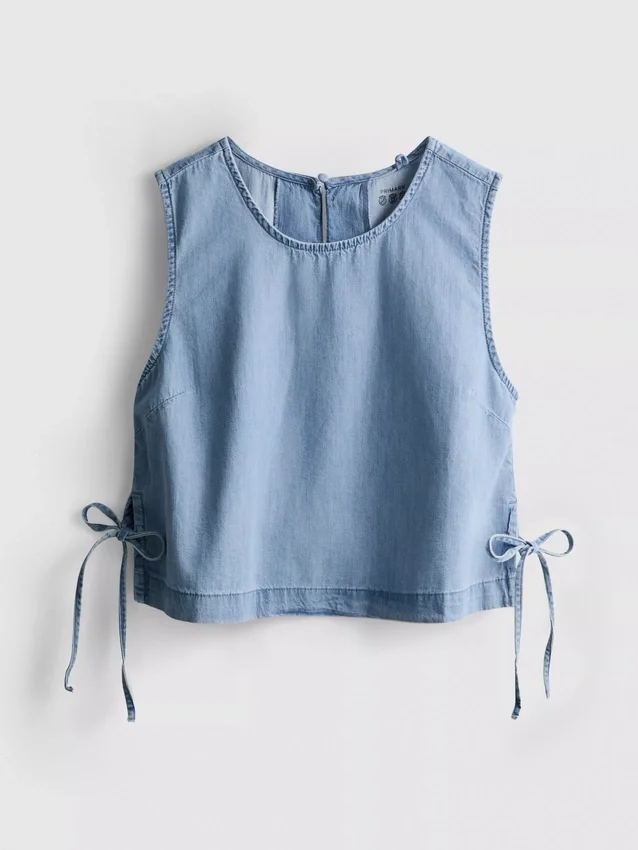 Cotton denim tie side tank top Cotton denim tie side tank top