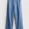 Cotton denim wide-leg tracksuit bottoms