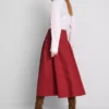 Cotton drop-waist poplin midi skirt