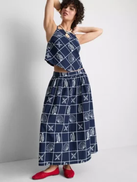 Cotton embroidered a-line midi skirt