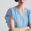 Cotton embroidered scalloped sleeve top Cotton embroidered scalloped sleeve top