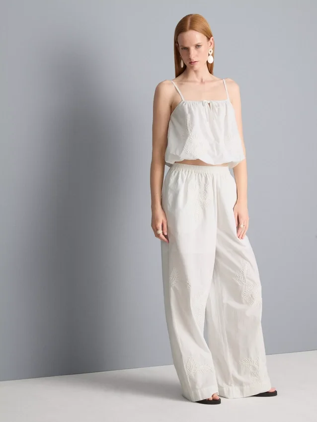 Cotton embroidered wide leg pants Cotton embroidered wide leg pants