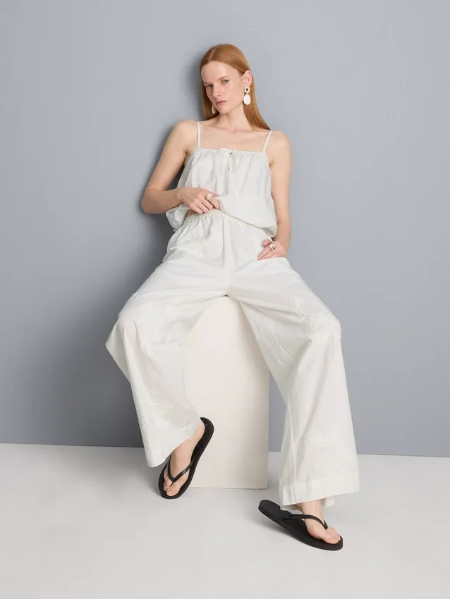 Cotton embroidered wide leg pants Cotton embroidered wide leg pants