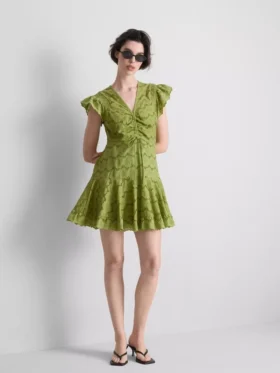 Cotton eyelet ruched mini dress