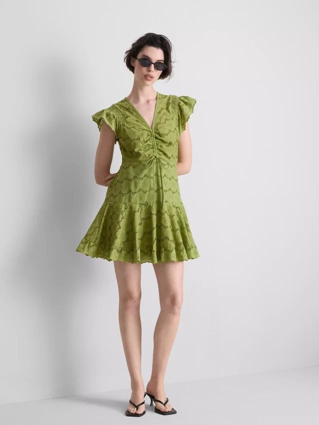 Cotton eyelet ruched mini dress Cotton eyelet ruched mini dress