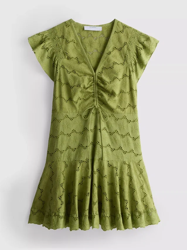 Cotton eyelet ruched mini dress Cotton eyelet ruched mini dress