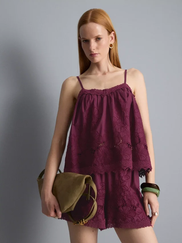 Cotton floral embroidered cami top Cotton floral embroidered cami top