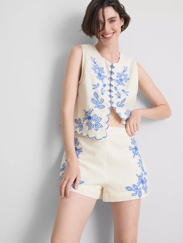 Cotton floral embroidered shorts Cotton floral embroidered shorts