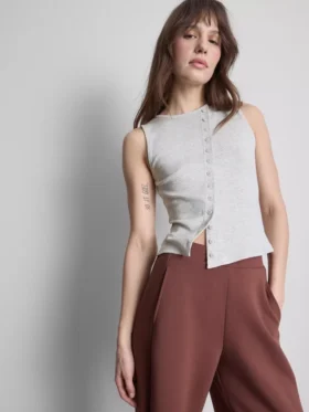 Cotton-rich button-through tank top