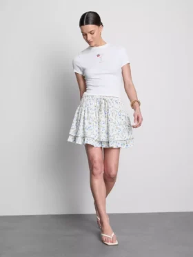 Cotton rich cropped beaded baby tee