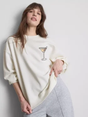 Cotton-rich graphic martini sweatshirt