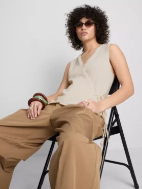 Cotton-rich knitted wrap vest