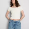 Cotton-rich short-sleeve bardot top Cotton-rich short-sleeve bardot top
