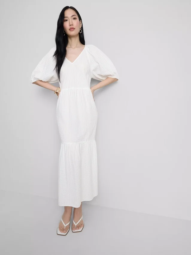 Cotton seersucker midi smock dress Cotton seersucker midi smock dress