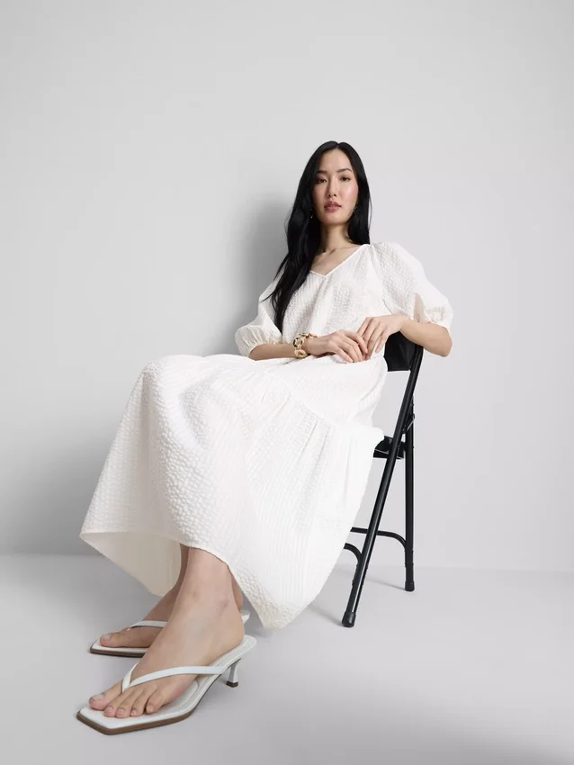 Cotton seersucker midi smock dress Cotton seersucker midi smock dress