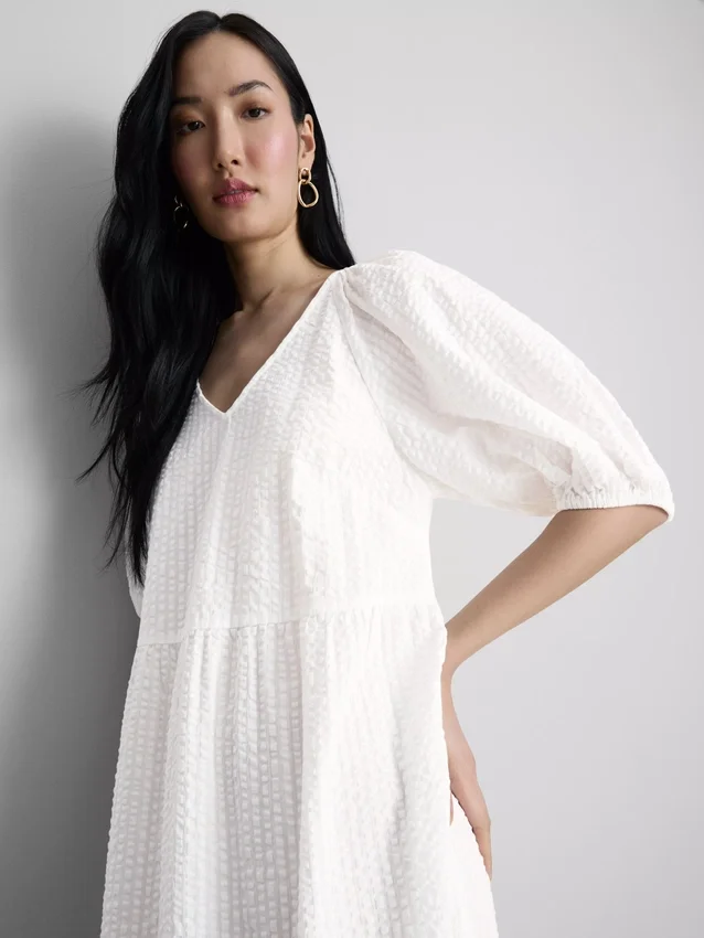 Cotton seersucker midi smock dress Cotton seersucker midi smock dress