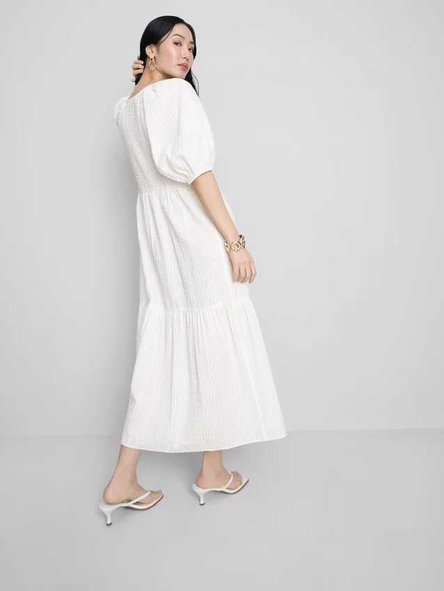 Cotton seersucker midi smock dress Cotton seersucker midi smock dress
