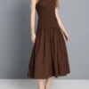 Cotton square neck ruched midi dress