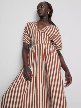 Cotton striped midaxi smock dress