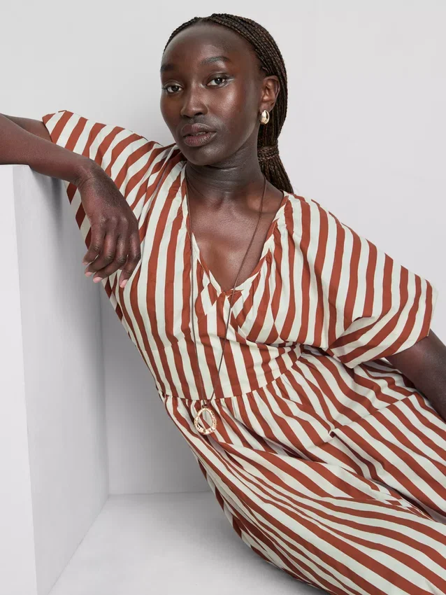 Cotton striped midaxi smock dress Cotton striped midaxi smock dress