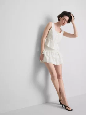 Cotton tiered embroidered mini skirt