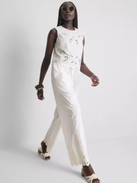 Cotton wide leg embroidered pants