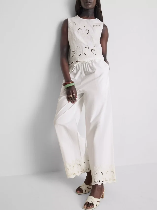 Cotton wide leg embroidered pants Cotton wide leg embroidered pants