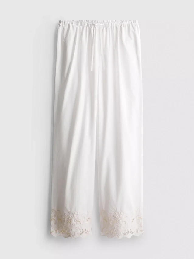 Cotton wide leg embroidered pants Cotton wide leg embroidered pants