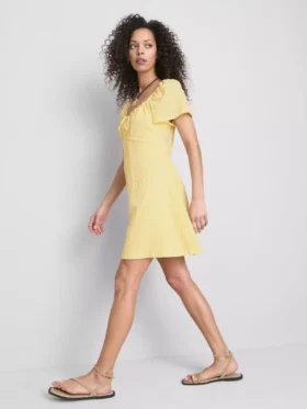 Crinkle cap-sleeve mini dress